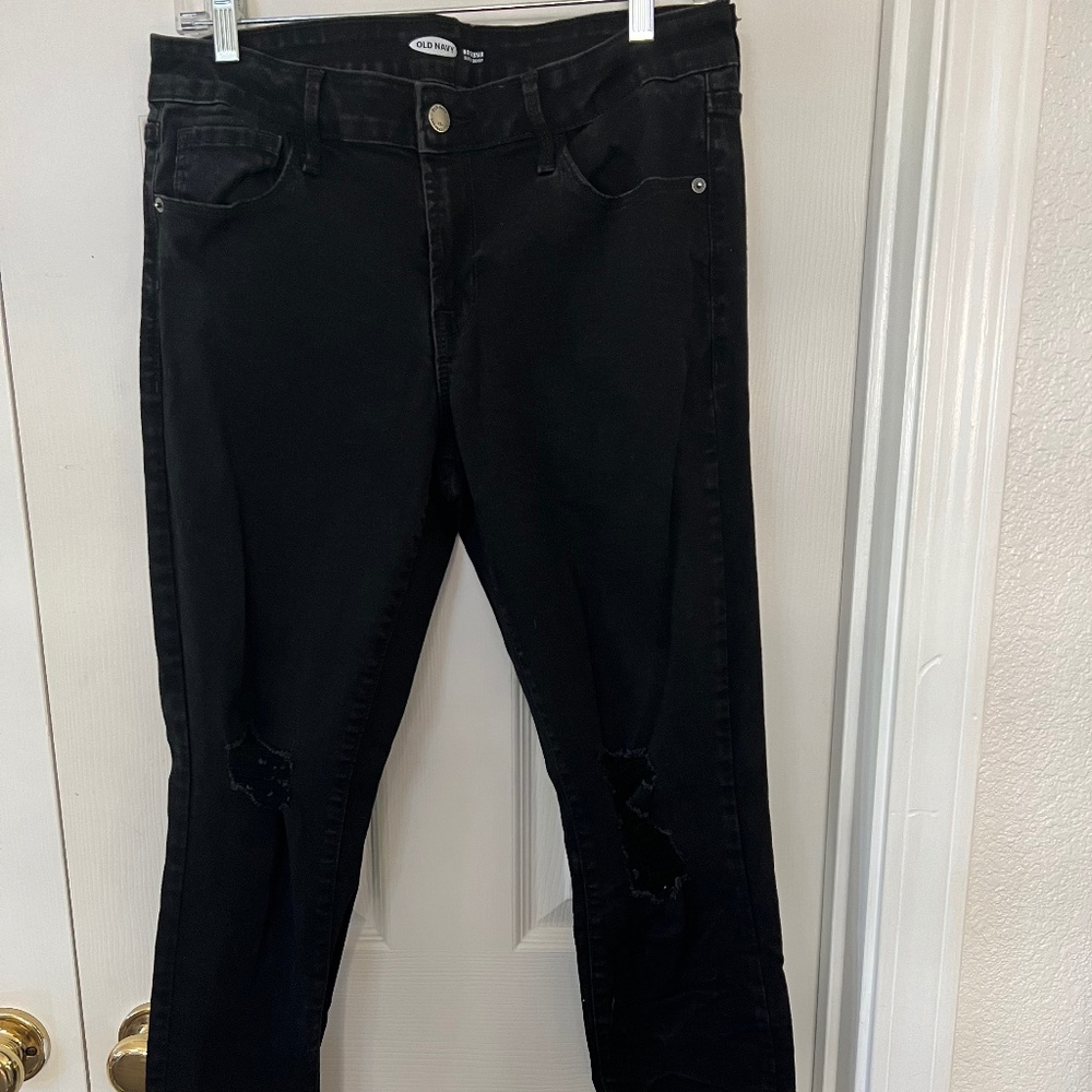 OLD NAVY Black Distressed Rockstar Super Skinny Denim Jeans